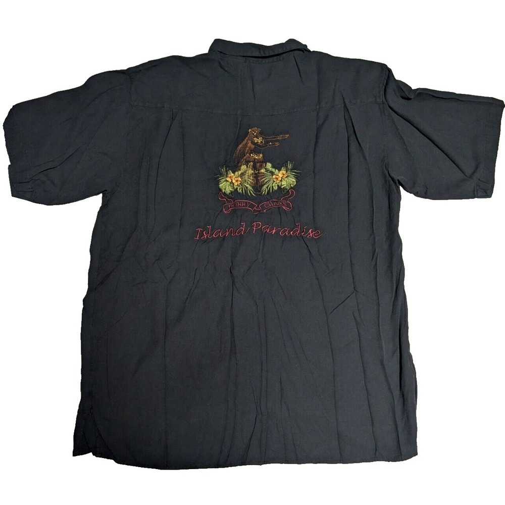 BOBBY CHAN Men Large Silk Bamboo Embroidered Hula Dancer Hawaiian‎ Shirt